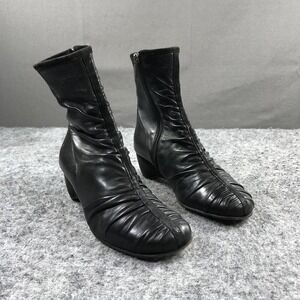 Taryn Rose Boots Womens 7.5 Black Leather Ruched Wedge Zip F753 Italy Comfort